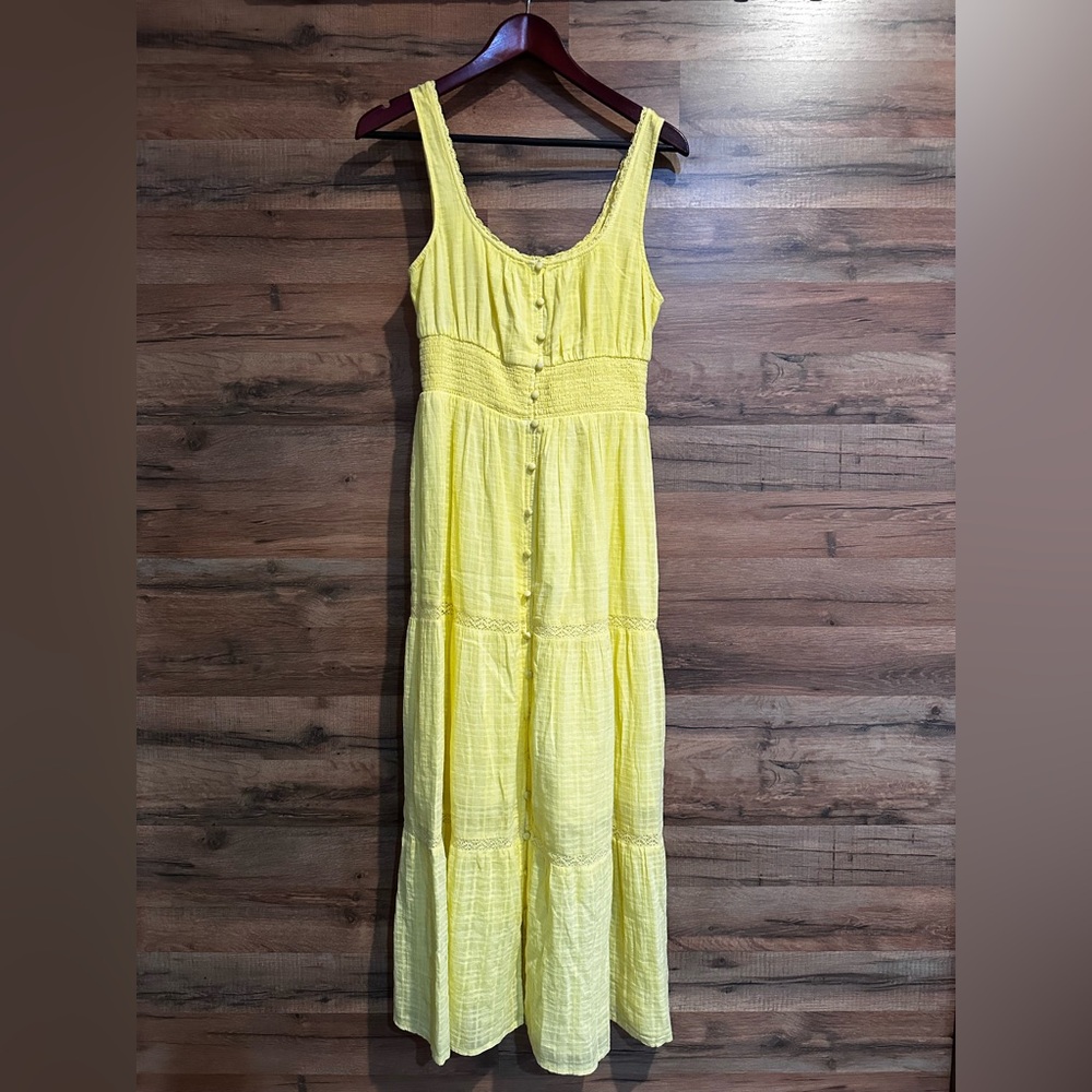 American Eagle Outfitters Yellow Button-Front Maxi Dress